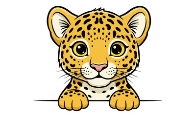 Cute Cartoon Baby Leopard Cub Peeking Over Edge © babu