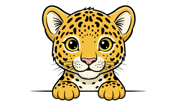 Cute Cartoon Baby Leopard Cub Peeking Over Edge