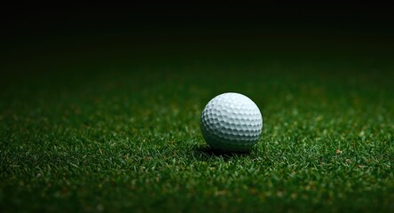 Fototapeta premium Brightly lit golf ball sitting on well kept green grass with open left background