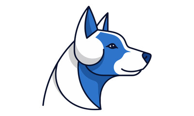 Minimalist blue and white husky dog head illustration profile © babu