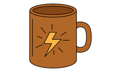 Brown Coffee Mug with Yellow Lightning Bolt Symbol