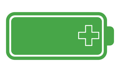 Green Full Battery Icon with Plus Symbol on White Background