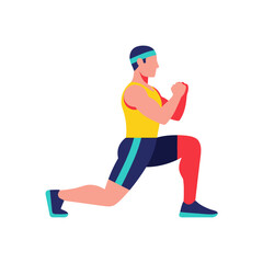 Fototapeta premium Man doing lunge exercise, fitness workout, healthy lifestyle, flat illustration