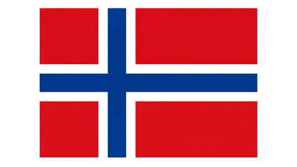 Obraz premium Bold national flag of Norway, showcasing a vivid red background with a prominent blue Scandinavian cross outlined in white, representing the proud Nordic nation's identity