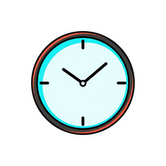 Simple clock face, minimalist design, circular shape, black hands, light blue dial, red and blue outline, isolated on transparent background, timekeeping device, modern icon, time concept