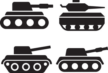 Tank Silhouette Collection: A set of tank silhouettes is featured, perfect for use in military or war related projects. Featuring different designs and perspectives.
