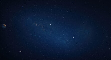 Fototapeta premium Dark starry sky with planets, satellites, and meteors in animated universe