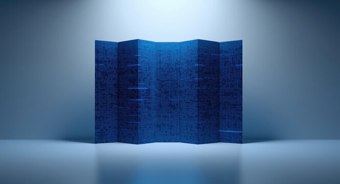Abstract coding concept wall rendered in 3d with intense blue tones and fine details