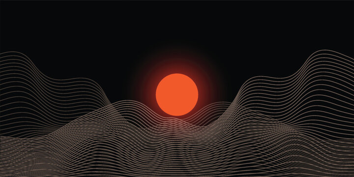 Retro background futuristic landscape 1980s 80s party background. Retro 80s sun and red background. Vector illustration. EPS 10