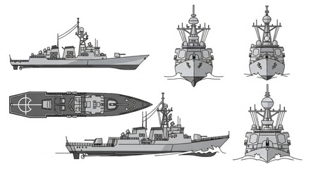 Warship Illustrations Naval Vessel Designs. © Huda