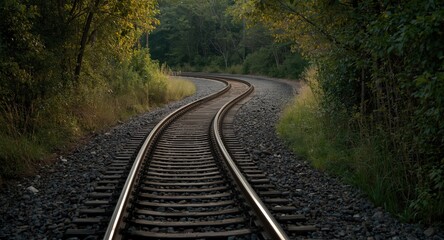 Obraz premium Curved train tracks winding through a lush environment