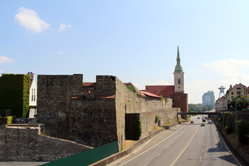 Bratislava City Walls Cathedral August 2024 Historic fortifications and church spire