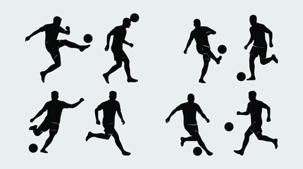 Dynamic set of soccer player silhouettes in action with footballs © Pixelaraf