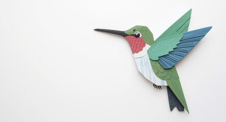 Fototapeta premium Adorable hummingbird paper folding artwork with copy space ideal for kids activities