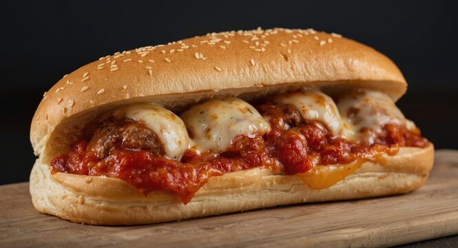 Comforting meatball sub featuring Italian marinara and melted cheese