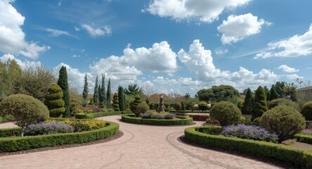 Obraz premium Elegant sky garden with sculpted shrubs and artistic landscaping