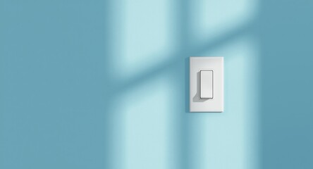 Fototapeta premium Close up of a modern light switch on a gently shadowed blue wall background with copy space