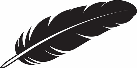 A single black feather depicted in a simple graphic illustration © Sudebi
