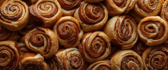 Fototapeta premium Artful arrangement of twisted cinnamon rolls with copy space for design or text overlays