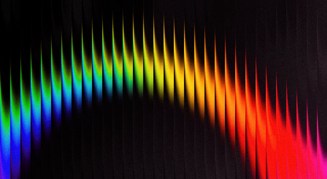 Colorful sound wave spectrum analyzer visualization showing dynamic audio frequencies in rainbow gradient pattern