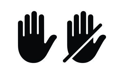 Obraz premium Stop Hand Icons Set – Black Hand Symbol and Prohibited Hand Sign for Do Not Touch Warning, Restriction Alert, Safety Signage and Hazard Notification