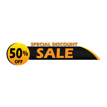 50 Percent Off Sale Banner, Modern discount sale benar design,Yellow and Black style flat modern design,transparent background high resolution PNG.