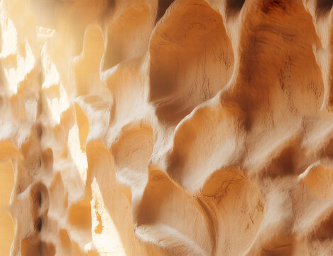 Abstract sandstone cave texture with warm light and natural rock formations background