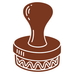 Stylized image of a rubber stamp with a brown color scheme and simple white line drawings