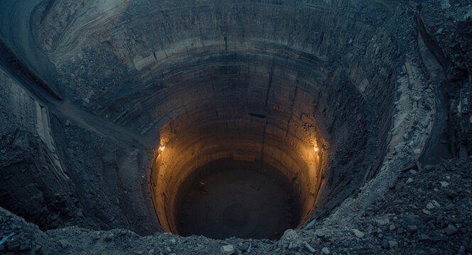 deep excavation open pit utilized for rare earth element mining production