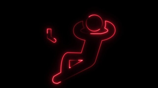Neon glow outline of person falling backwards with red light effect on dark background falling person