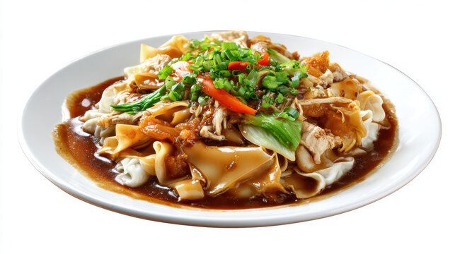 transparent malaysian wantan hor fun flat rice noodle dish