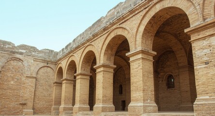 Ancient stone building featuring numerous arches with impressive architectural style