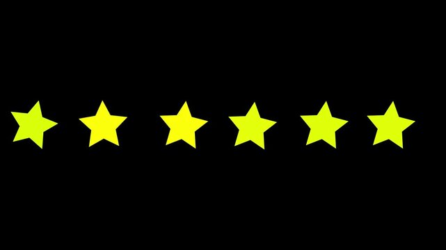 Animated Six star rating on a black background. 6 star rating concept animation. Six star rating icon animated 4k video