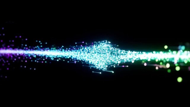 Vibrant digital network connections streaming across black background