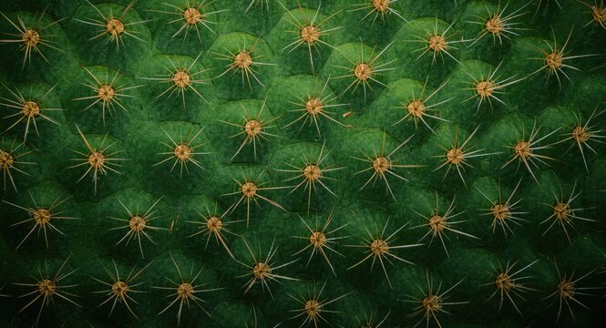 Close up of cactus surface showing spine details for background with copy space