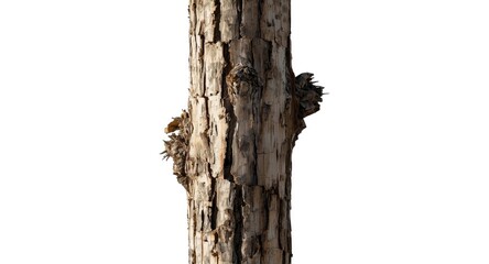 Naklejka premium Dead tree limb featuring split bark surface isolated on plain white background