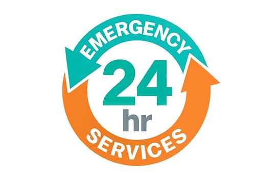 24 hour emergency services logo, urgent help, support