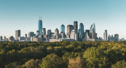 Obraz premium City skyline captured in summer surrounded by abundant trees