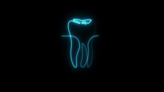 Abstract glowing of tooth. Dental clinic icon or oral health and hygiene icon animation with black background.