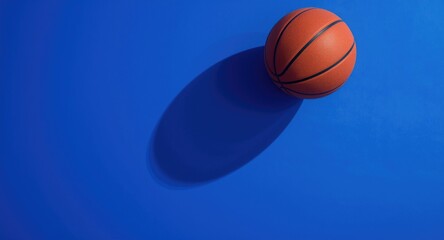 Fototapeta premium Dynamic basketball composition on cobalt background including hoop shadow and copy space