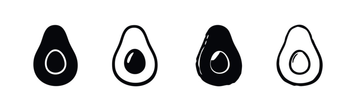 Avocado Halves Icon Set - Minimalist Black and White Vector Illustration