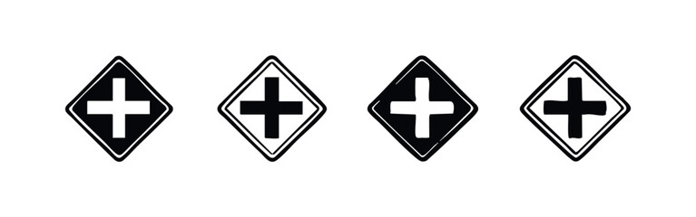 Fototapeta premium Crossroads Warning Sign Icon Set - Intersection Ahead Road Symbol