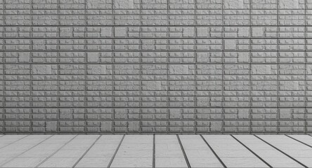 Fototapeta premium Architectural exterior wall and floor design featuring patterned square concrete block tiles in grey