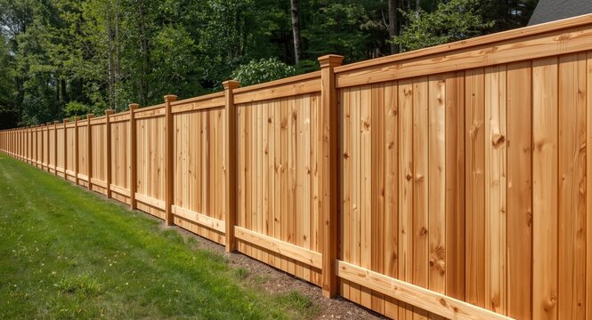 A striking cedar wood fence marking the limits of a private property