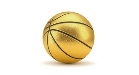 3D rendered golden basketball isolated on white background with detailed texture