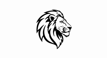 Fototapeta premium Stylized black and white profile of a lion's head with a flowing mane