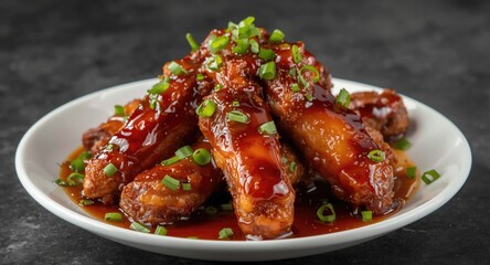 Fototapeta premium Crunchy fried wings enveloped in savory galbi flavored glaze