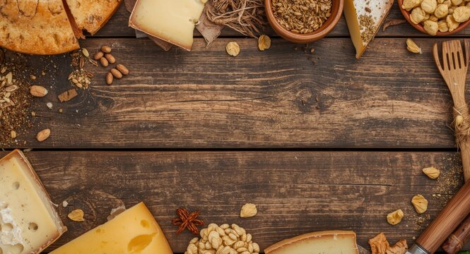 A rustic wooden surface adorned with cumin cheese for Latvian cultural festivity