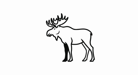 Obraz premium Black and white line art illustration of a moose with large antlers