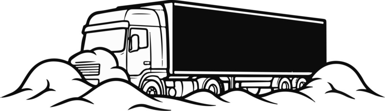 Stylized black and white illustration of a semi-trailer truck